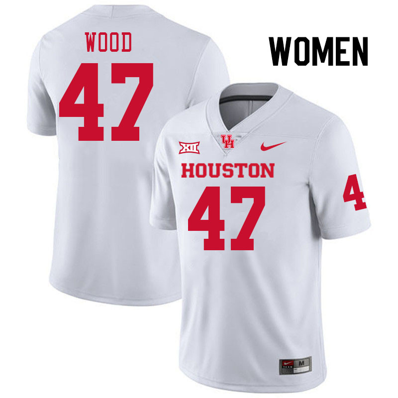 Women #47 Justin Wood Houston Cougars College Football Jerseys Stitched-White